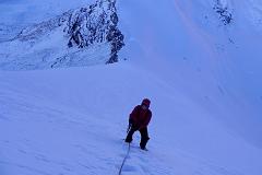 01 Jerome Ryan Climbing The Fixed Ropes Above Chulu Far East Col Camp Just Before Sunrise